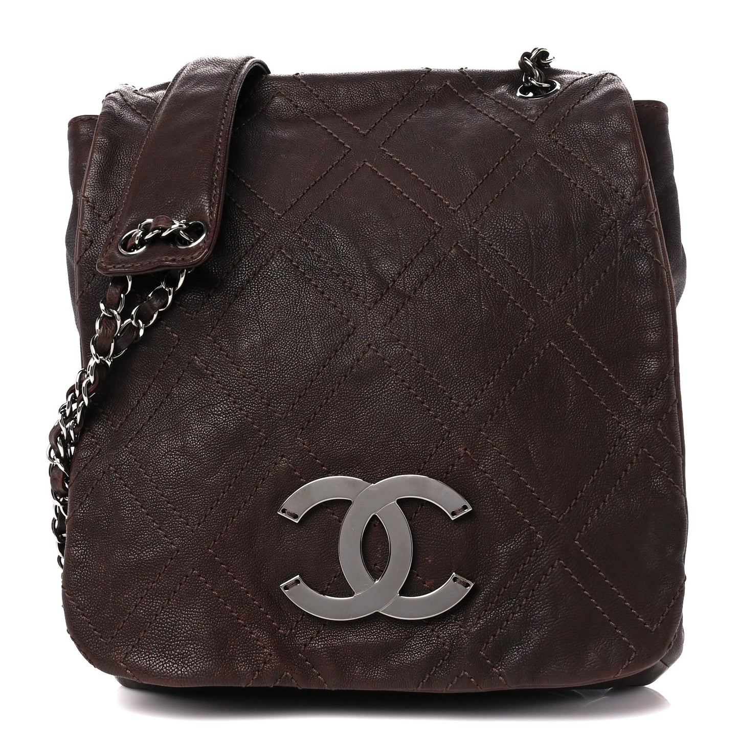 Calfskin Diamond Stitch Large Messenger Brown