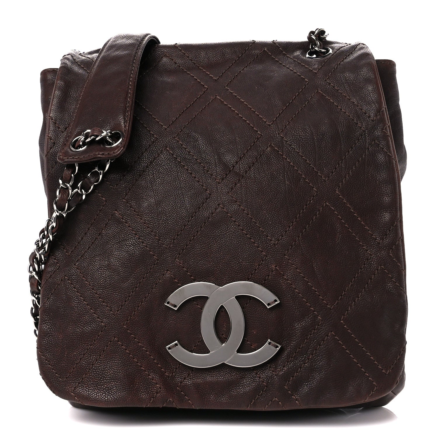 Chanel Calfskin Diamond Stitch Large Messenger Brown 1 of 12