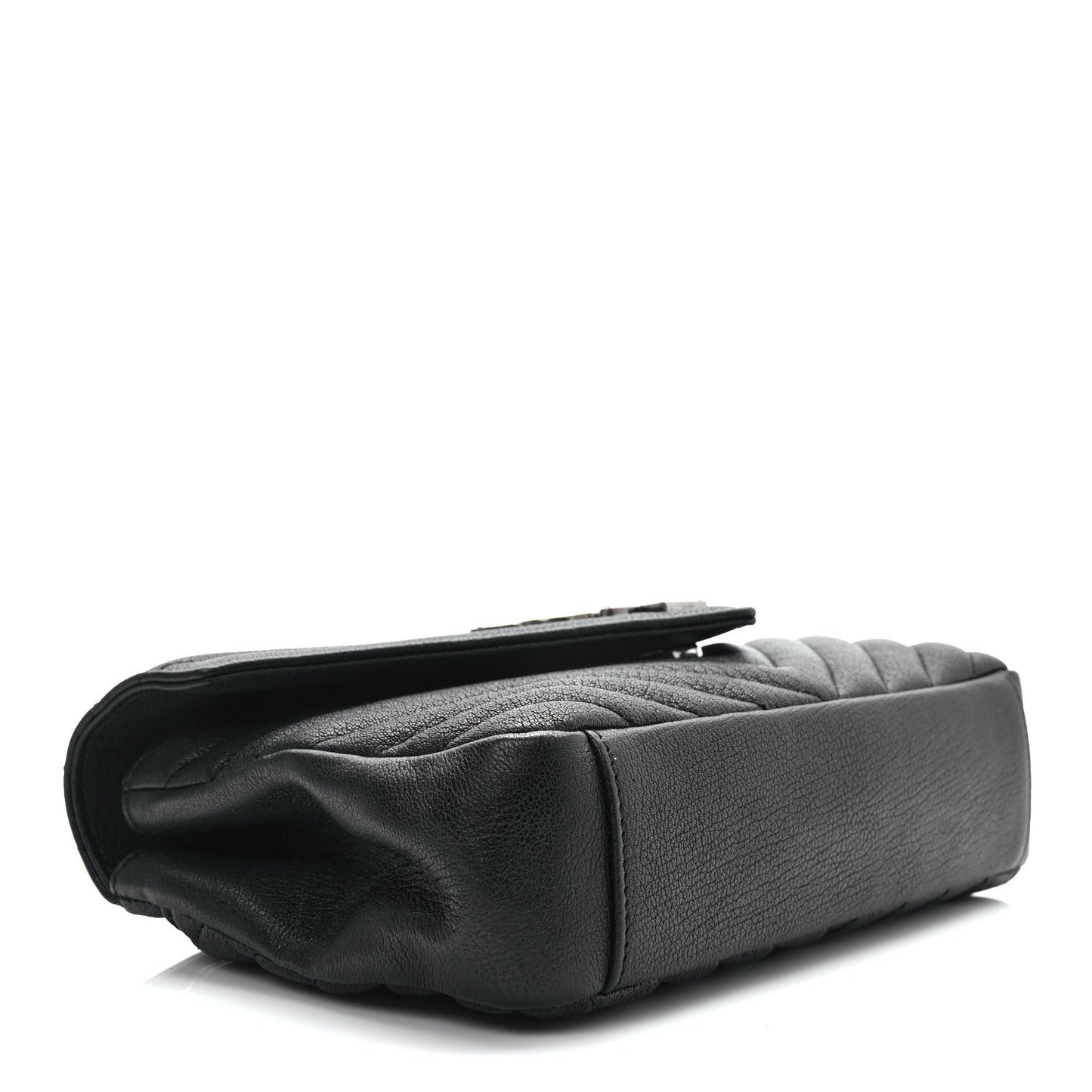 Sheepskin Matelasse Chevron Monogram Medium College Bag Black