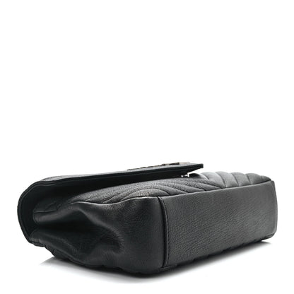 Saint Laurent Sheepskin Matelasse Chevron Monogram Medium College Bag Black 4 of 9