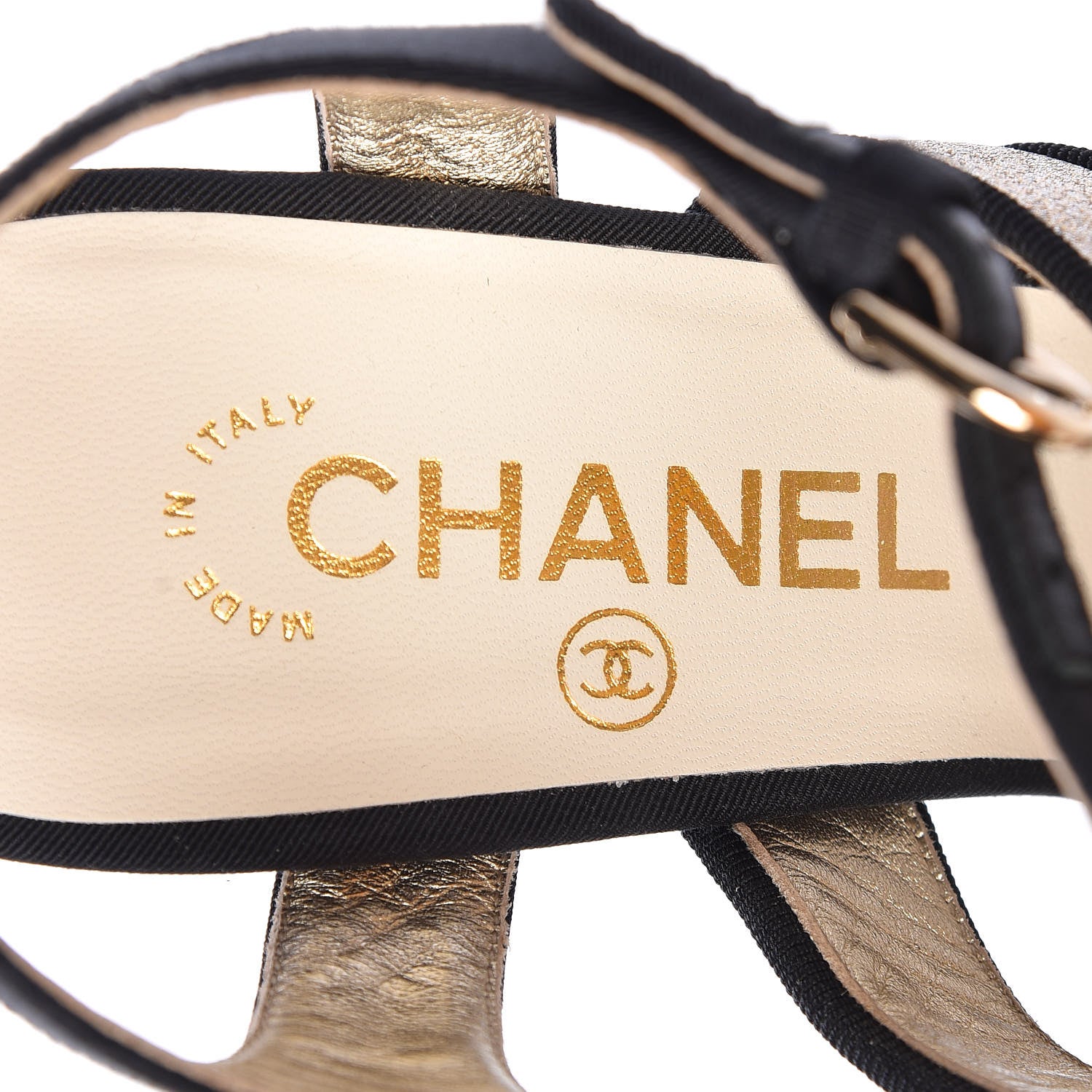 Chanel Sequin Grosgrain Logo Sandals 39 Black Gold 6 of 8
