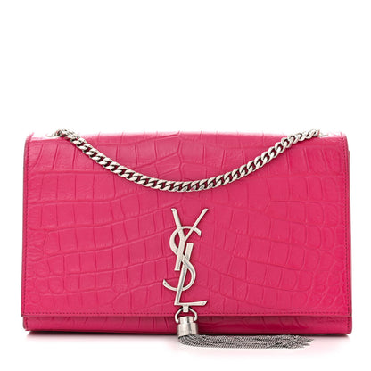 Saint Laurent SAINT LAURENT Calfskin Crocodile Embossed Medium Classic Monogram Kate Tassel Satchel Fuchsia 1 of 15