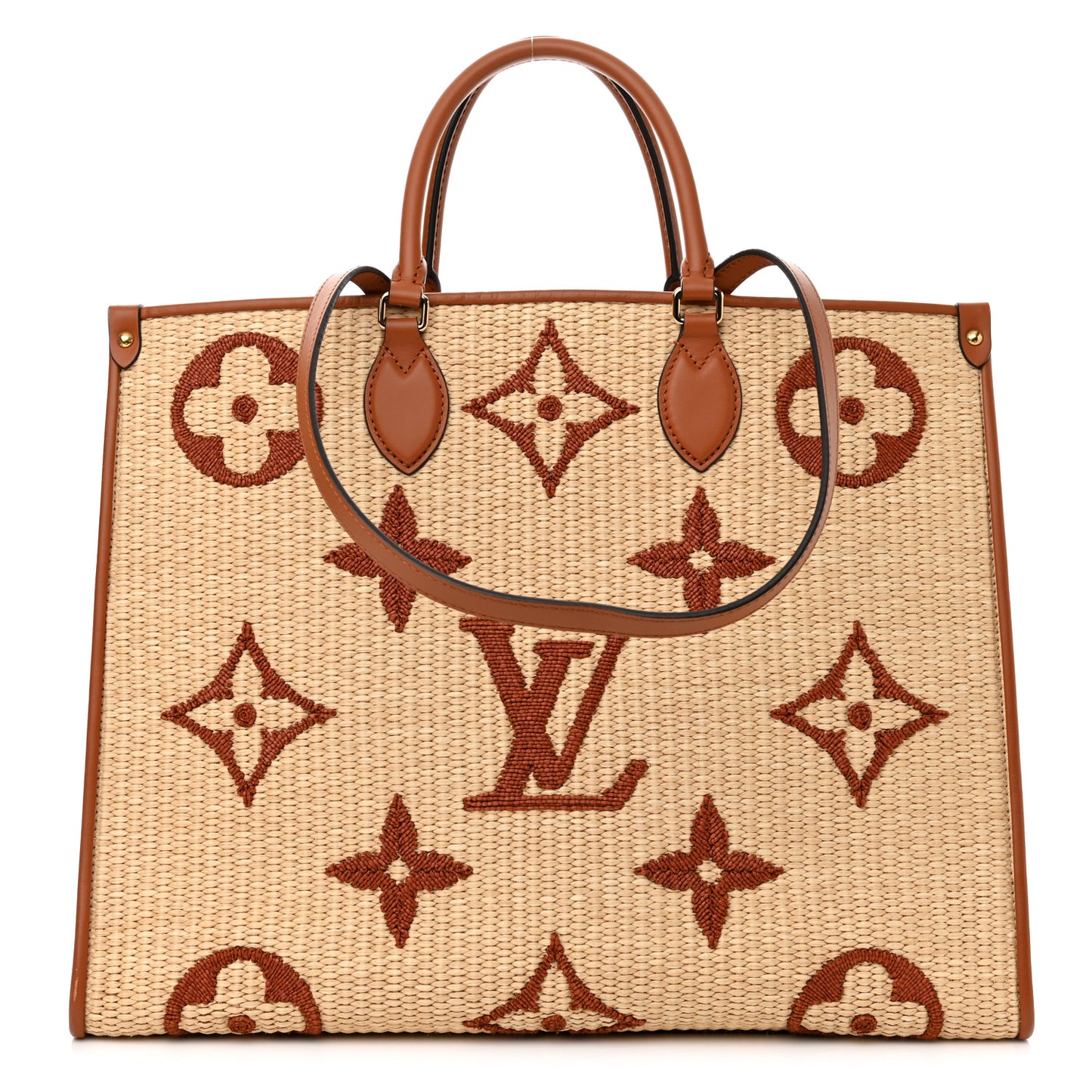 Raffia Calfskin Monogram Giant Onthego GM Tan