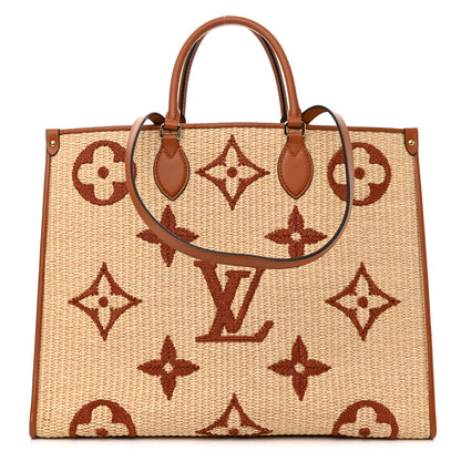 Louis Vuitton Raffia Calfskin Monogram Giant Onthego GM Tan 1 of 11