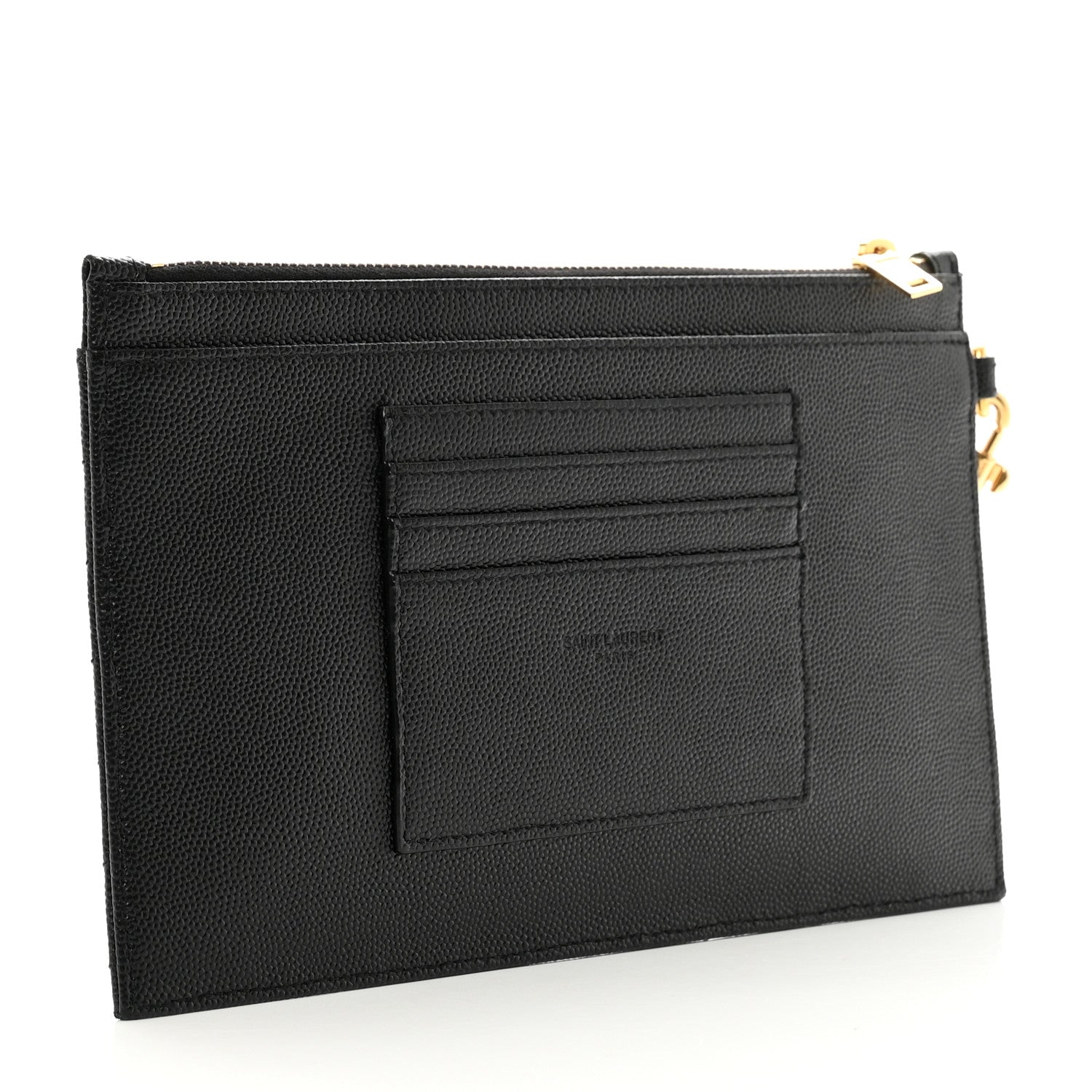 Saint Laurent Grain De Poudre Chevron Monogram Large Bill Pouch Black 3 of 9