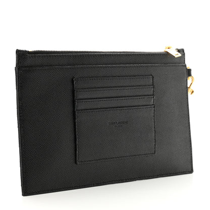 Saint Laurent Grain De Poudre Chevron Monogram Large Bill Pouch Black 3 of 9