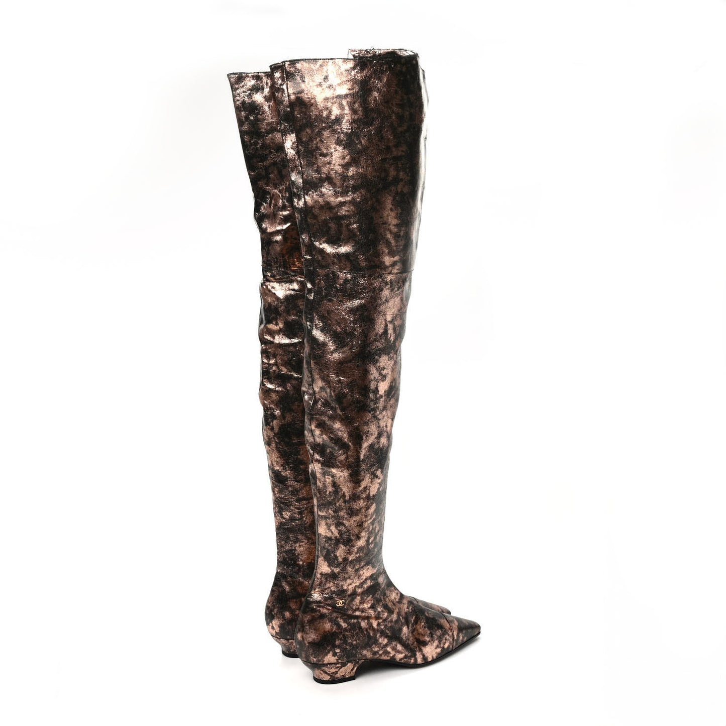 Metallic Lambskin Over the Knee Boots 39.5 Gold Black