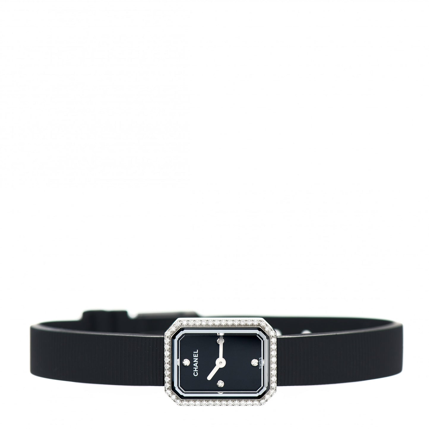 Stainless Steel Rubber Diamond Bezel 16mm Premiere Quartz Watch Black