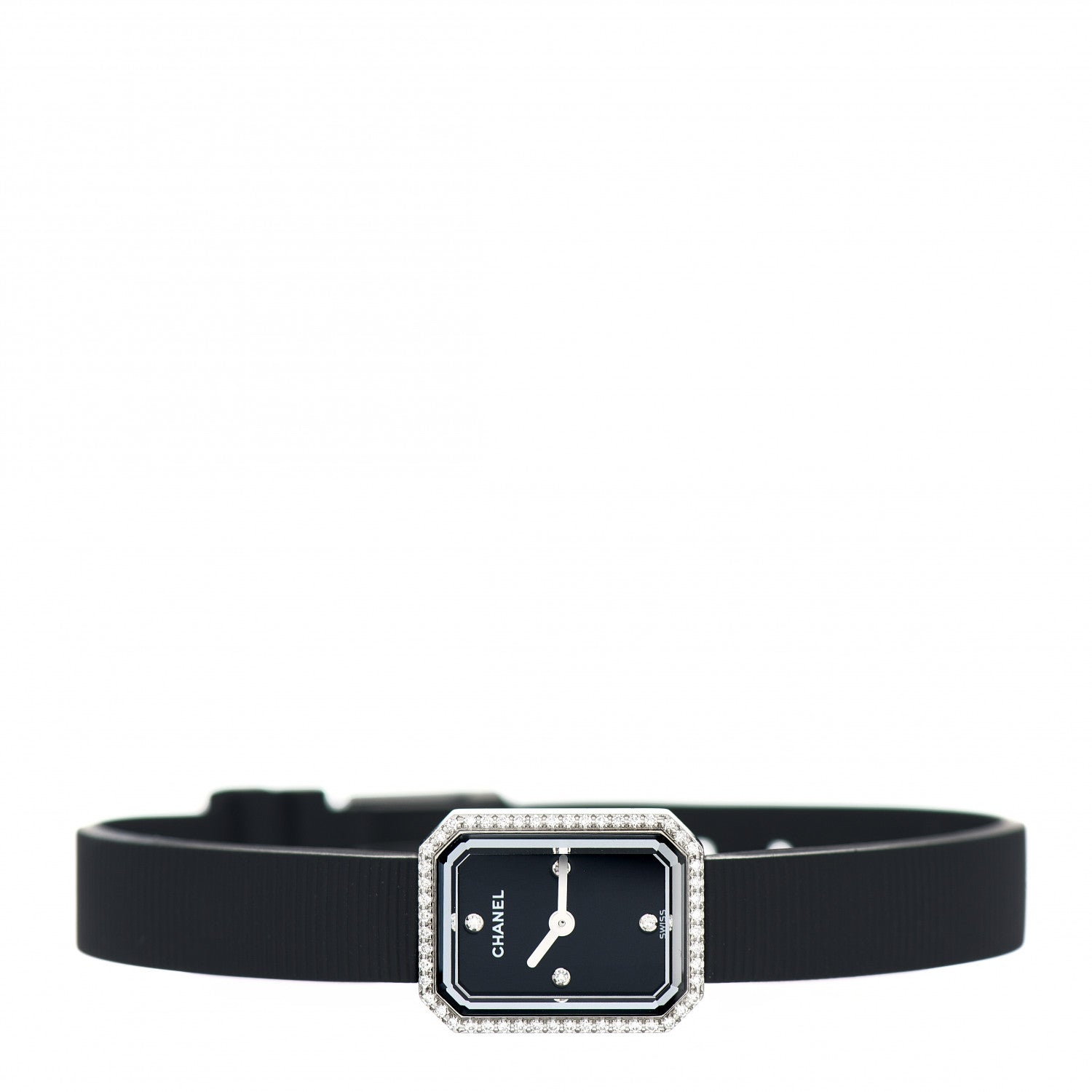 Chanel Stainless Steel Rubber Diamond Bezel 16mm Premiere Quartz Watch Black 2 of 5