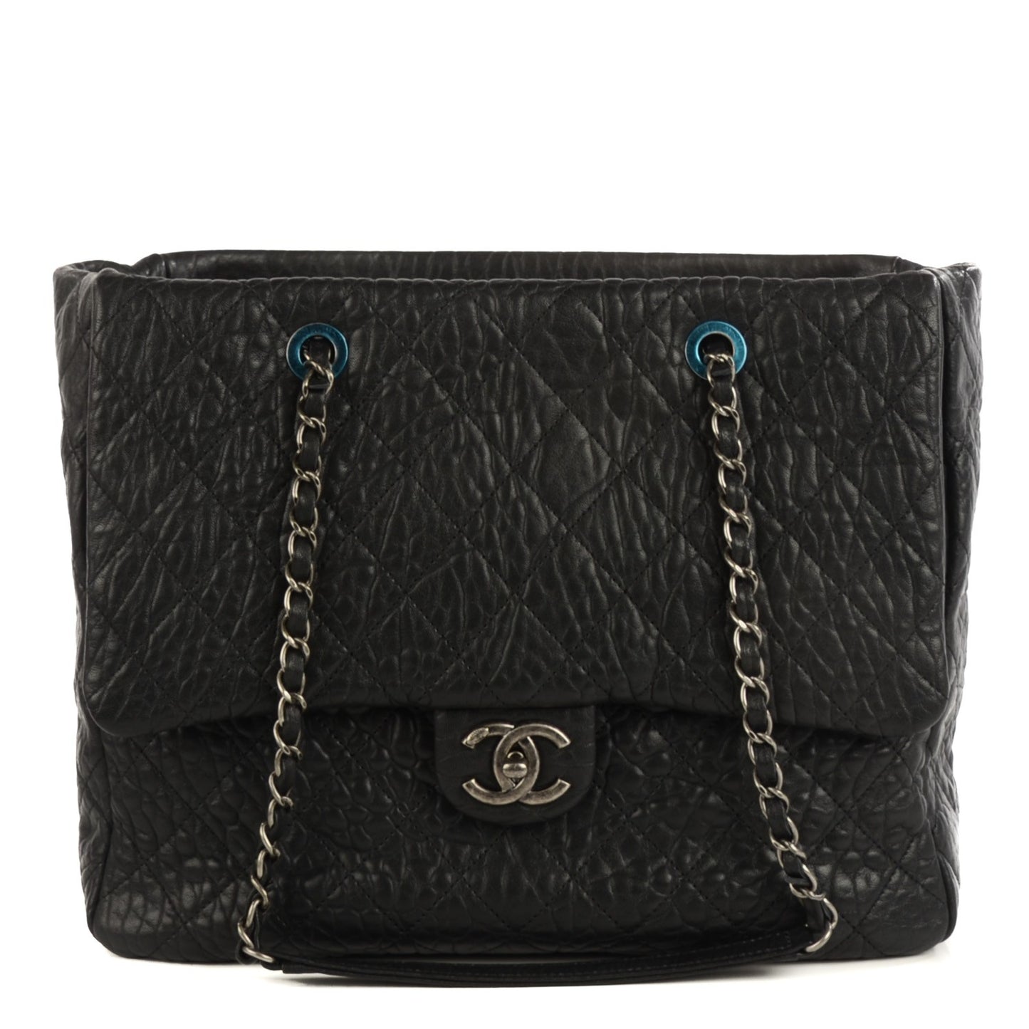 Crumpled Lambskin Quilted Large Tote Black
