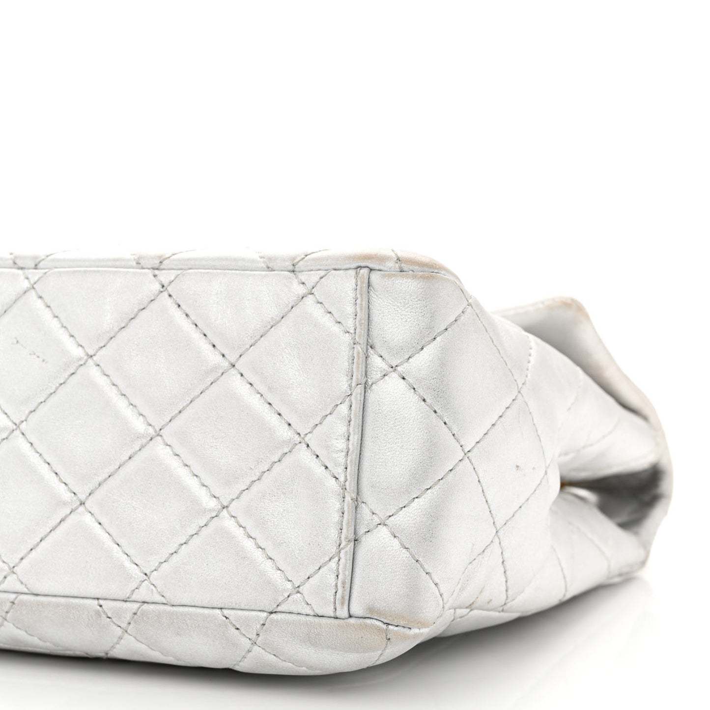 Metallic Lambskin Quilted Maxi Single Flap Silver