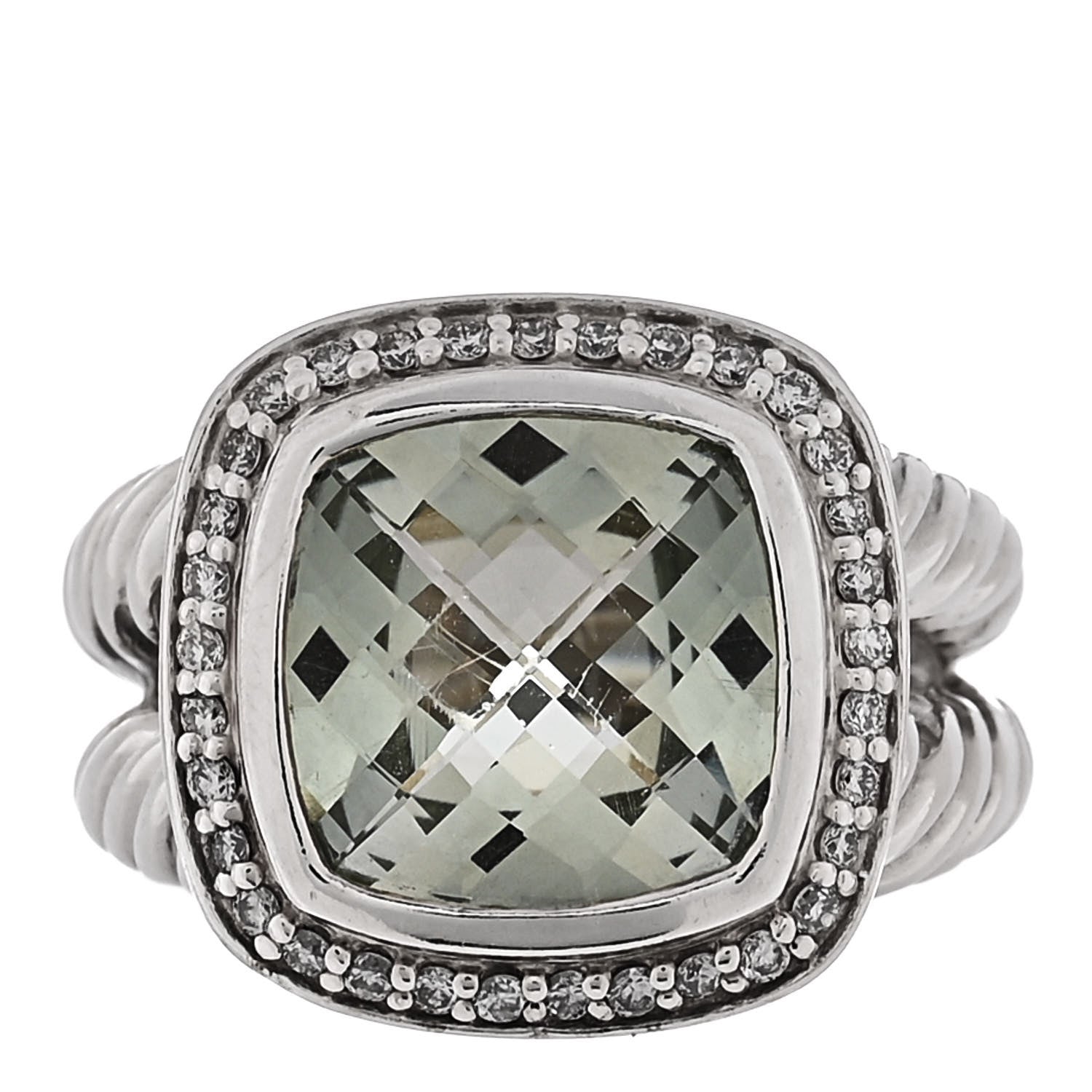 David Yurman Sterling Silver Diamond Prasiolite 11mm Albion Ring 54 6.75 1 of 5