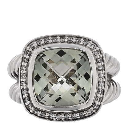 David Yurman Sterling Silver Diamond Prasiolite 11mm Albion Ring 54 6.75 1 of 5