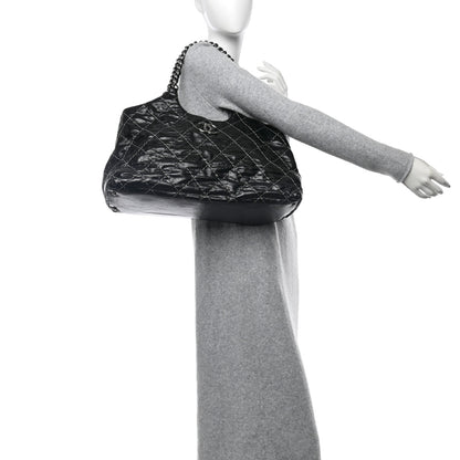 Chanel Glazed Goatskin Double Contrast Stitch Tote Black Black Black 2 of 12