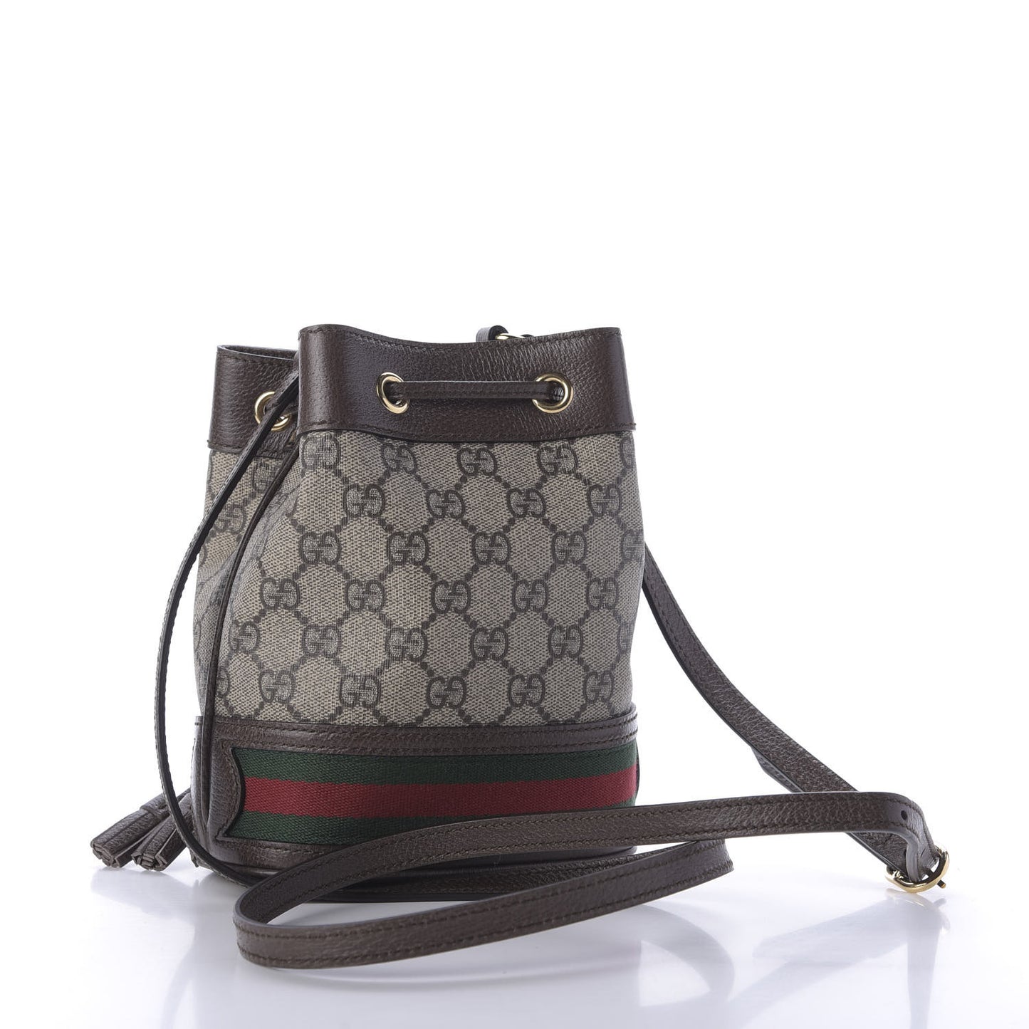 GG Supreme Monogram Web Mini Ophidia Bucket Bag Brown