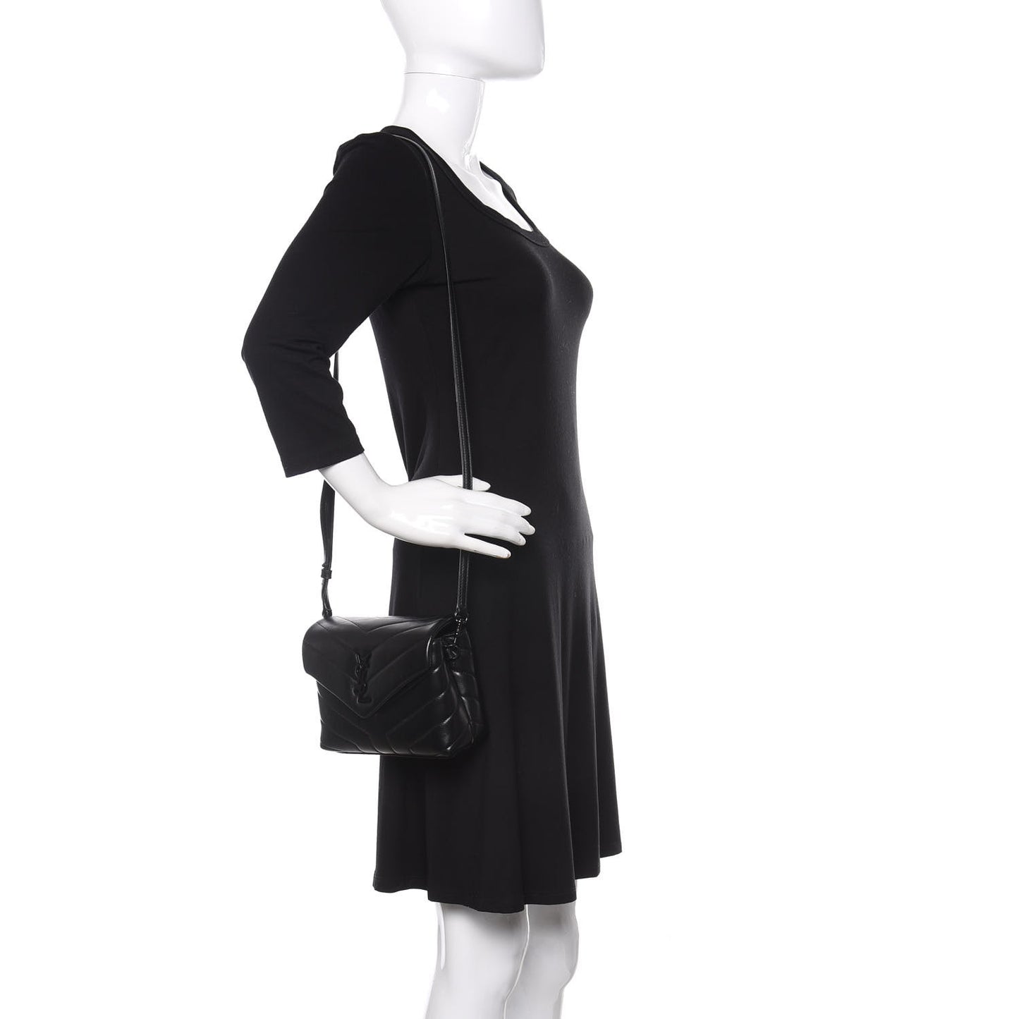 Calfskin Y Quilted Monogram Toy Loulou Crossbody Bag Black