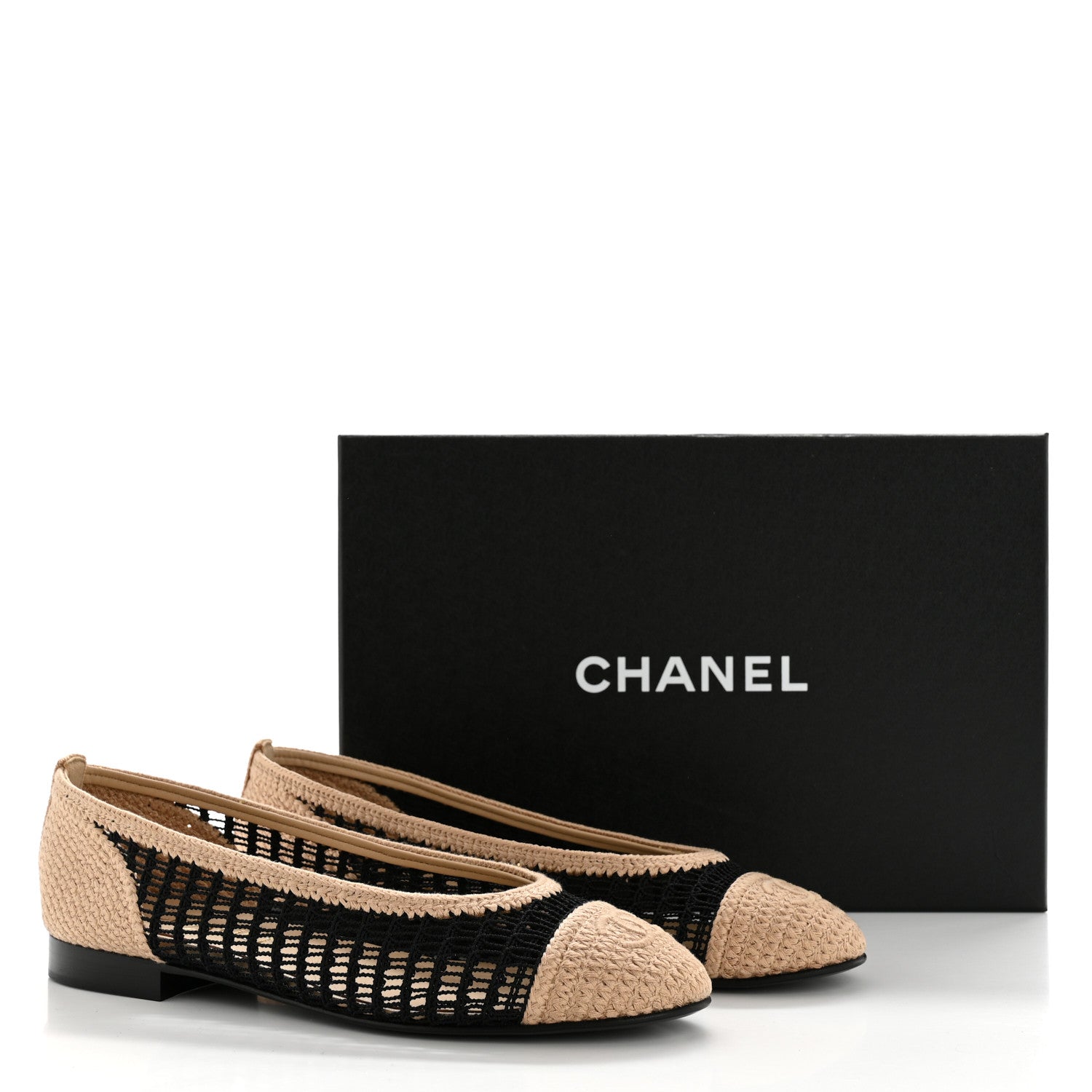 Chanel Raffia Cap Toe Ballerina Flats 39 Black Beige 10 of 10