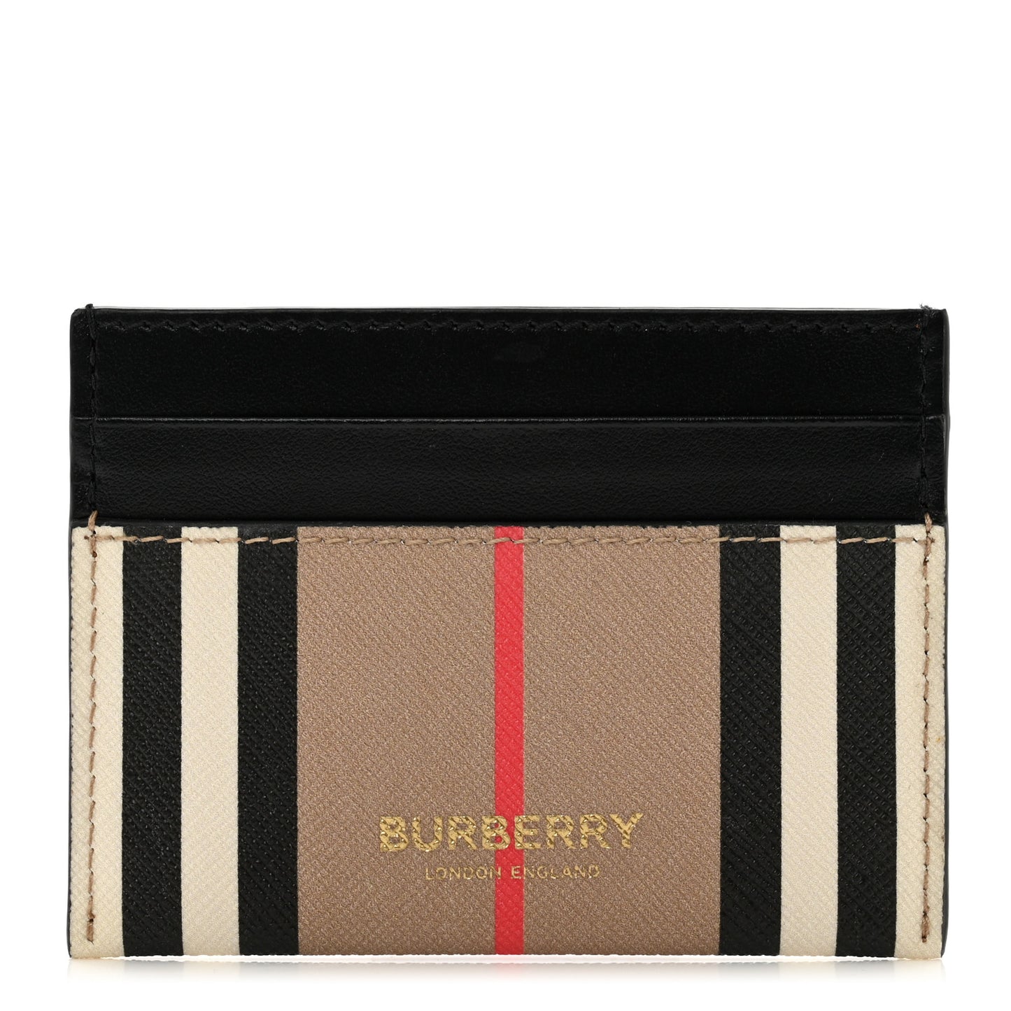 E-Canvas Calfskin Icon Stripe Card Case Archive Beige