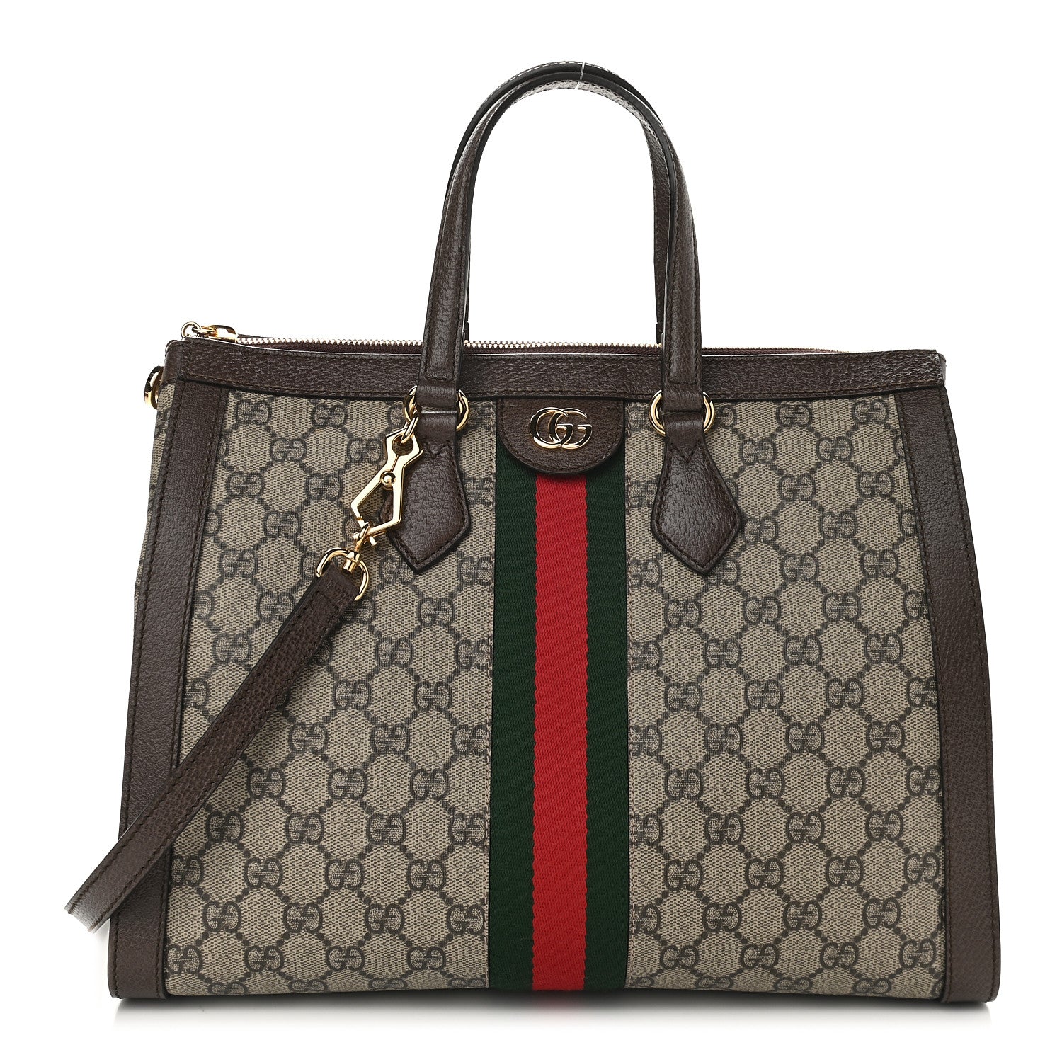 Gucci GG Supreme Monogram Web Medium Ophidia Tote Bag Brown 1 of 9