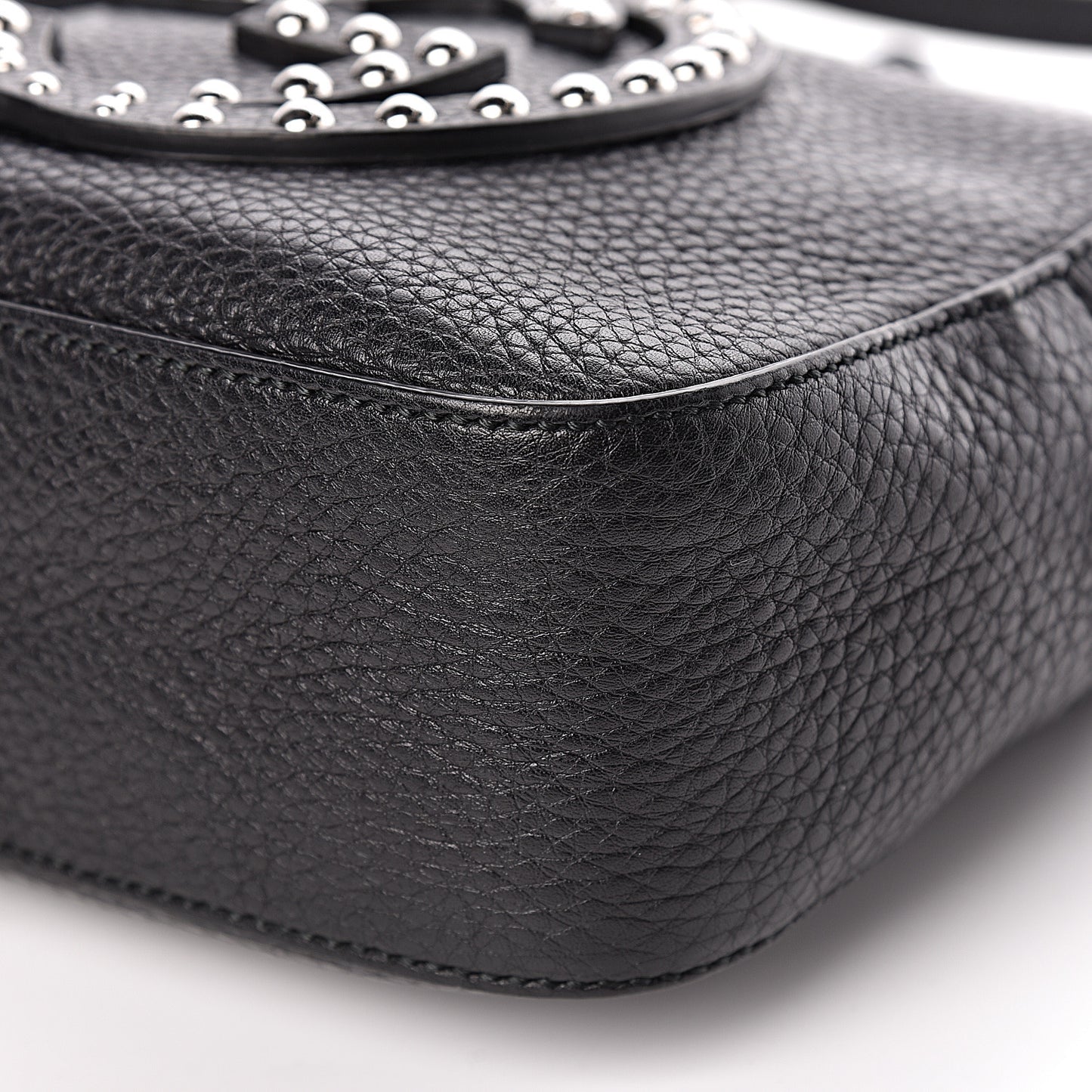 Pebbled Calfskin Studded Small Soho Disco Bag Black