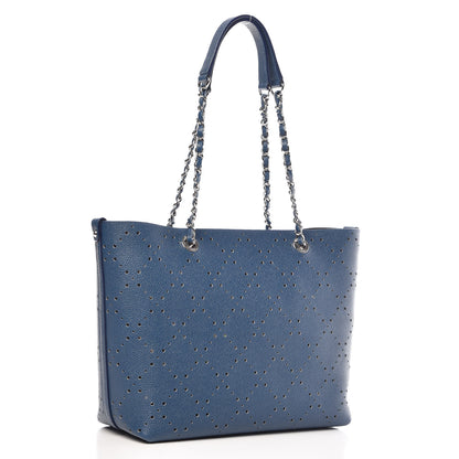 Chanel Perforated Grained Calfskin Large Shopping Tote Blue 3 of 9