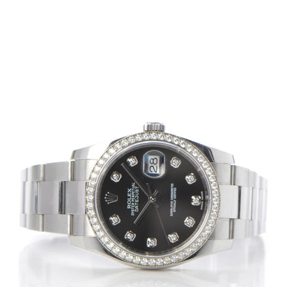 Rolex Stainless Steel Diamond 36mm Oyster Perpetual Datejust Watch Black 116244 3 of 8