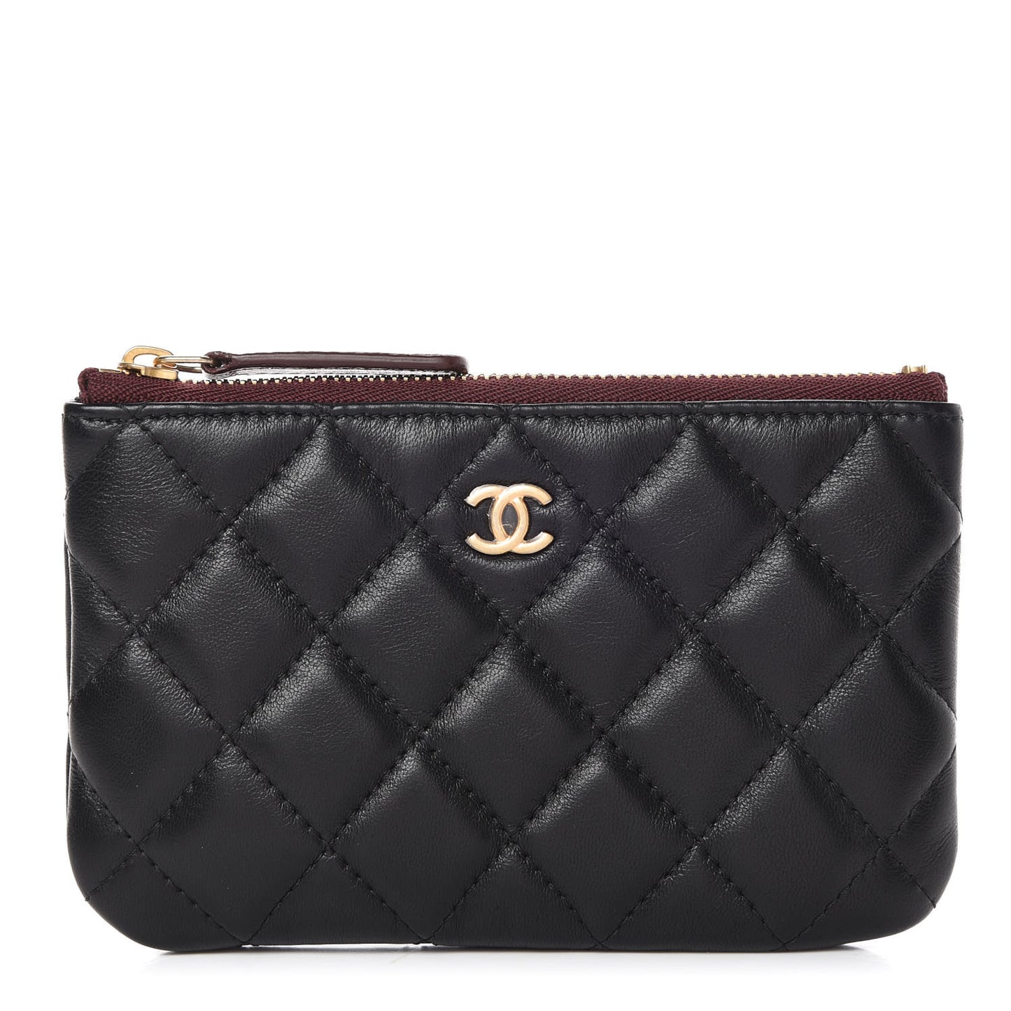 Lambskin Quilted Small Cosmetic Case Black