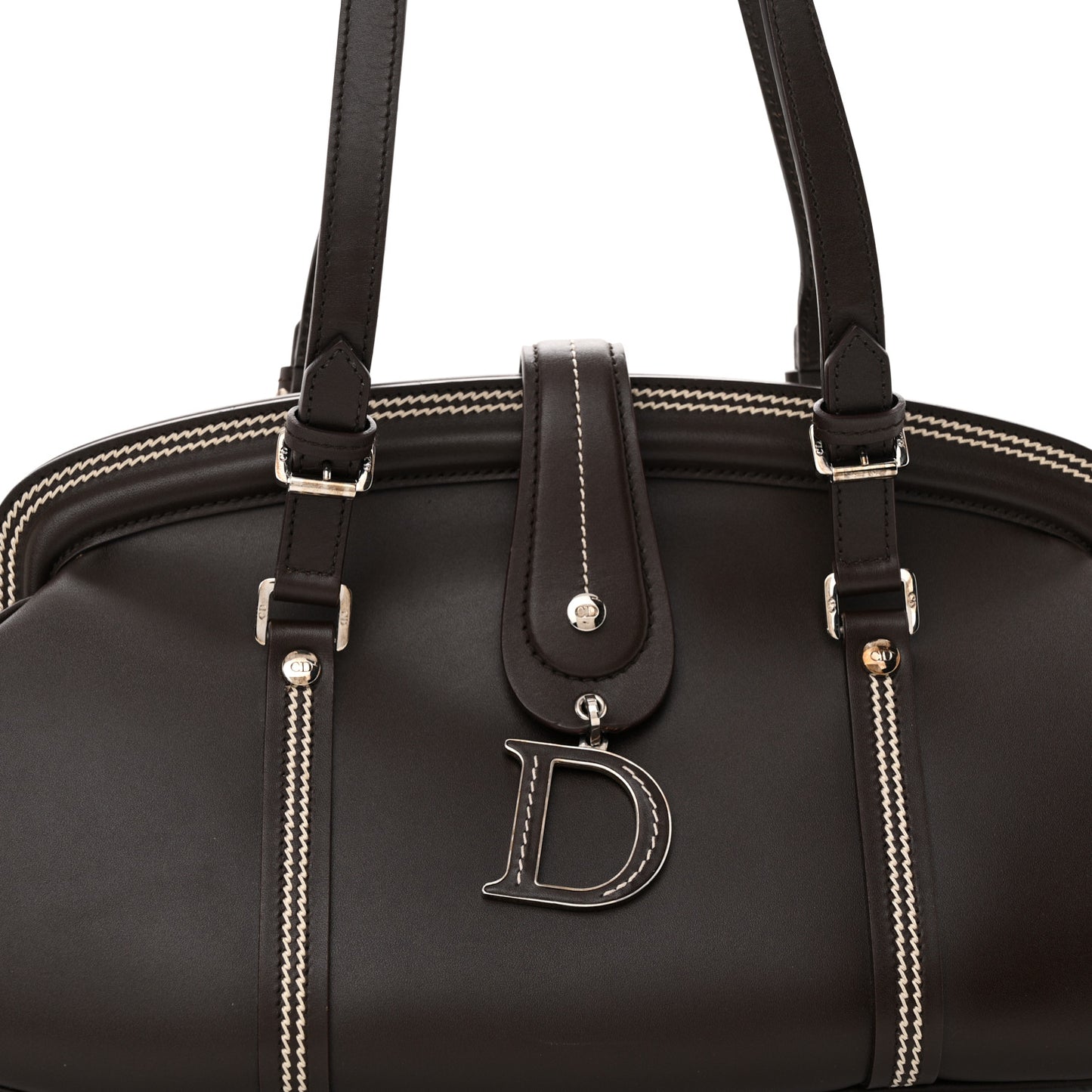 Calfskin Frame Satchel Brown