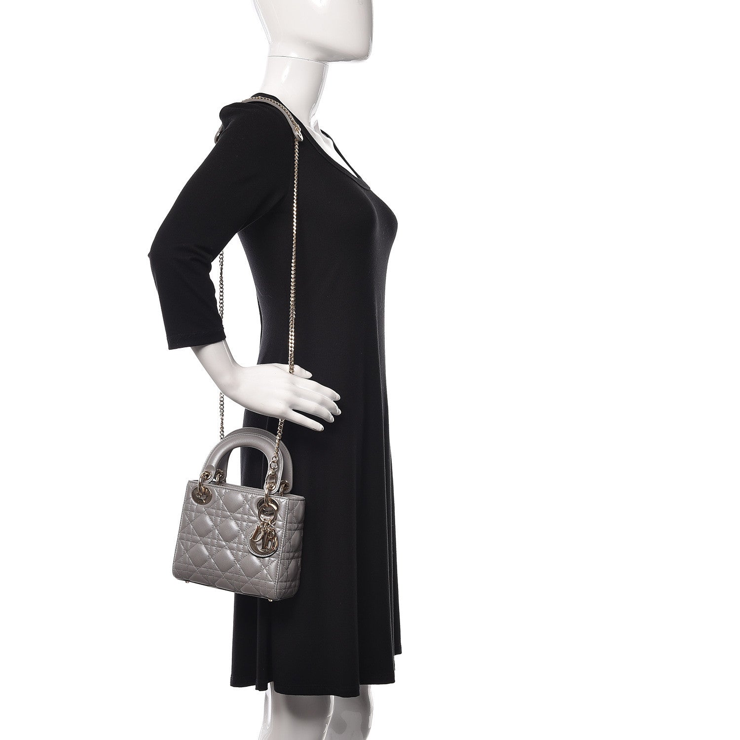 Christian Dior Metallic Lambskin Cannage Mini Lady Dior Grey 2 of 10