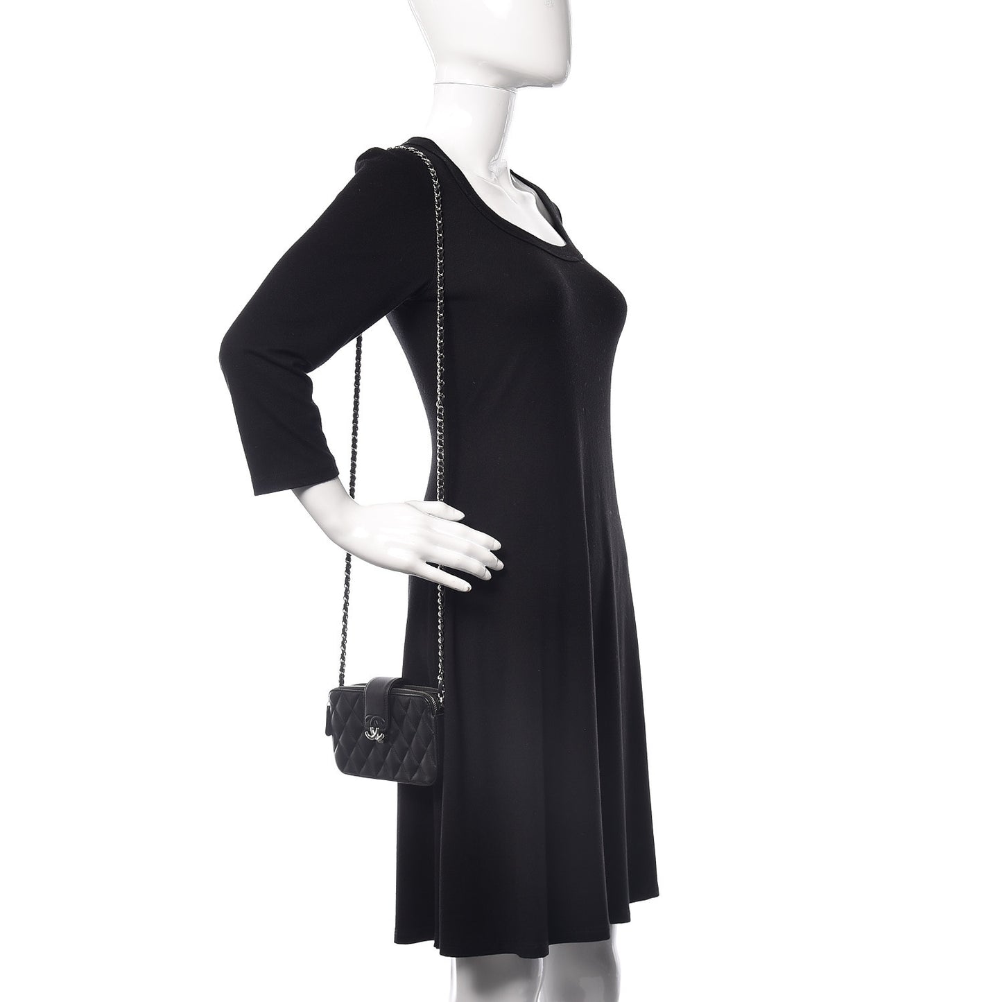 Lambskin Quilted CC Box Clutch With Chain Black