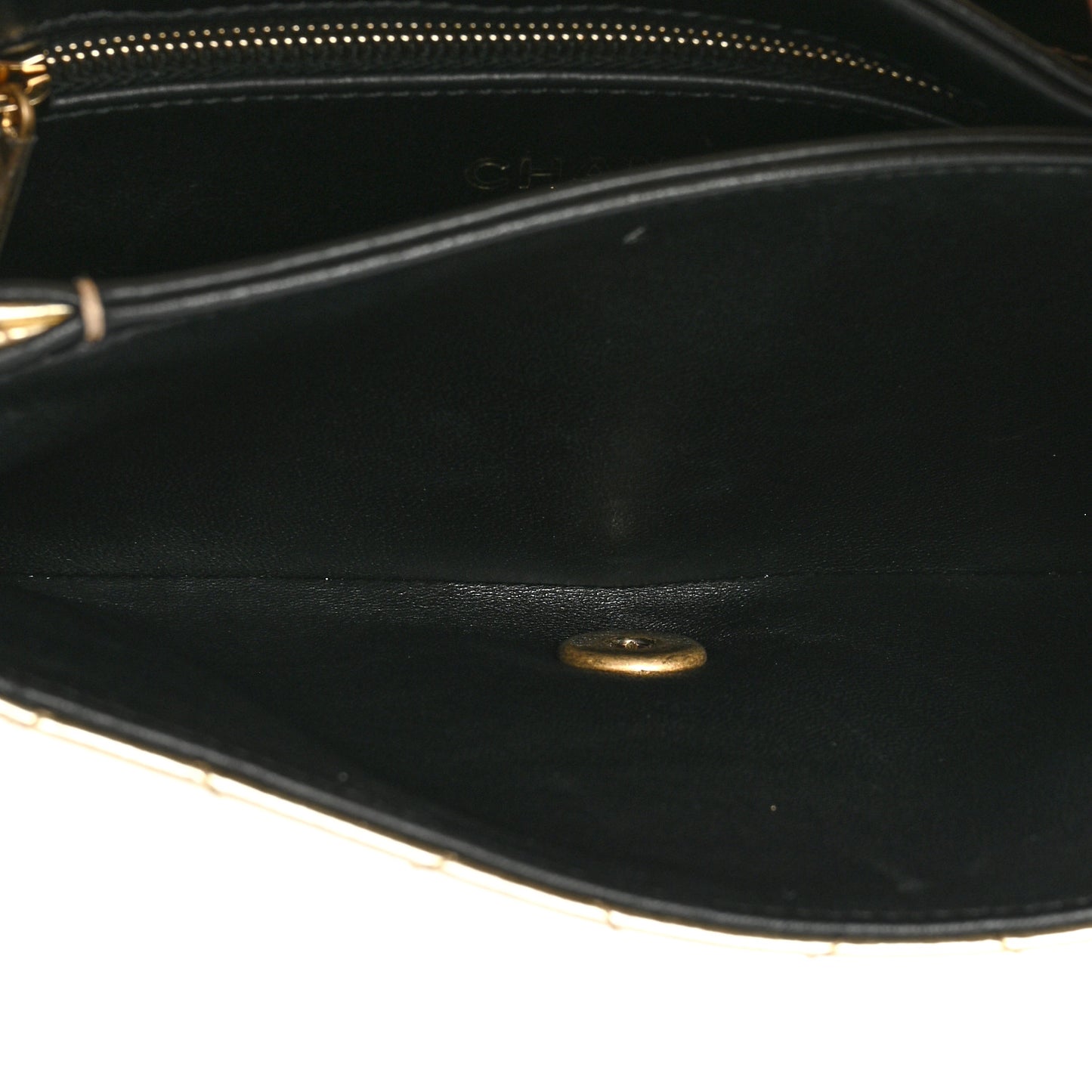 Hammered Metallic Calfskin Quilted Flap Gold