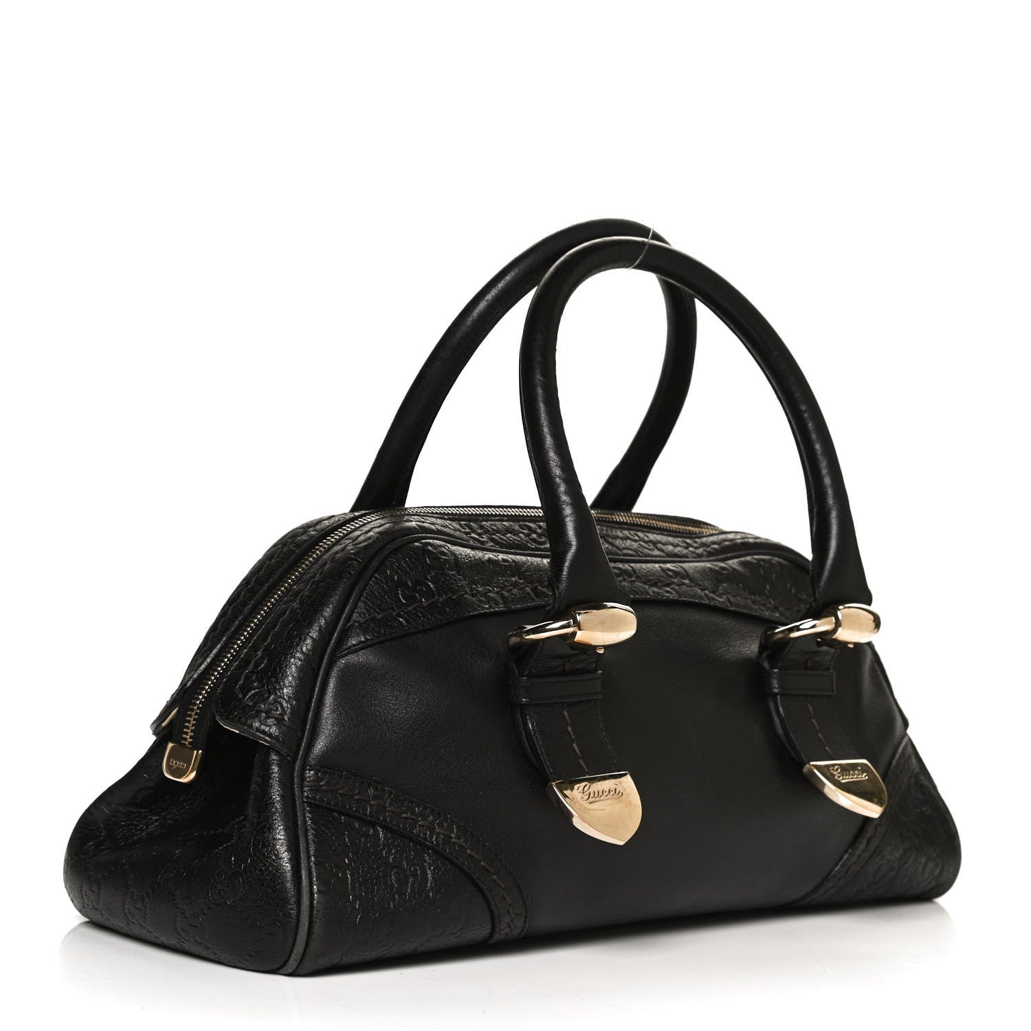 Gucci Calfskin Guccissima Signoria Bowler Bag Black 3 of 14