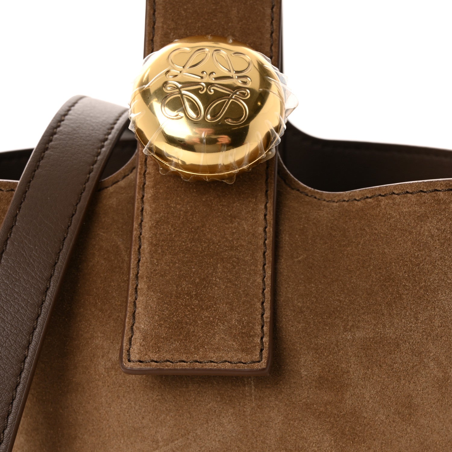 Loewe Suede Raffia Striped Mini Pebble Bucket Bag Brown 7 of 9