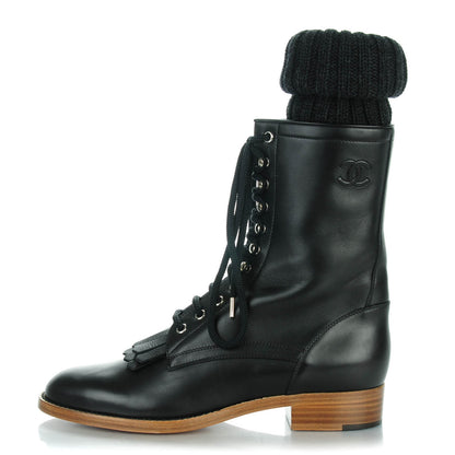 Chanel Calfskin Sock High CC Combat Boots 42 Black 1 of 7