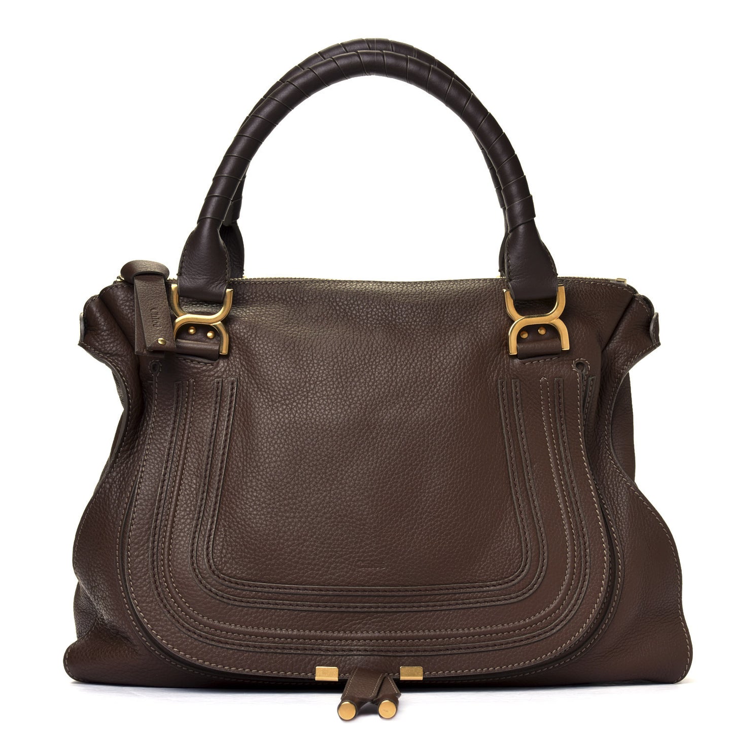 Calfskin Large Marcie Satchel Brown Seed