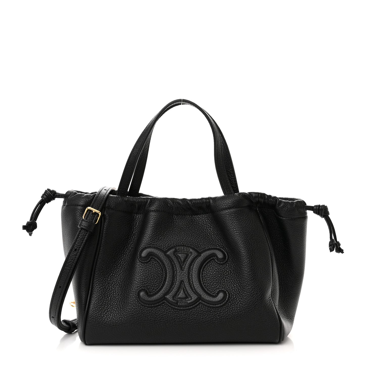 Calfskin Cuir Small Triomphe Cabas Drawstring Black