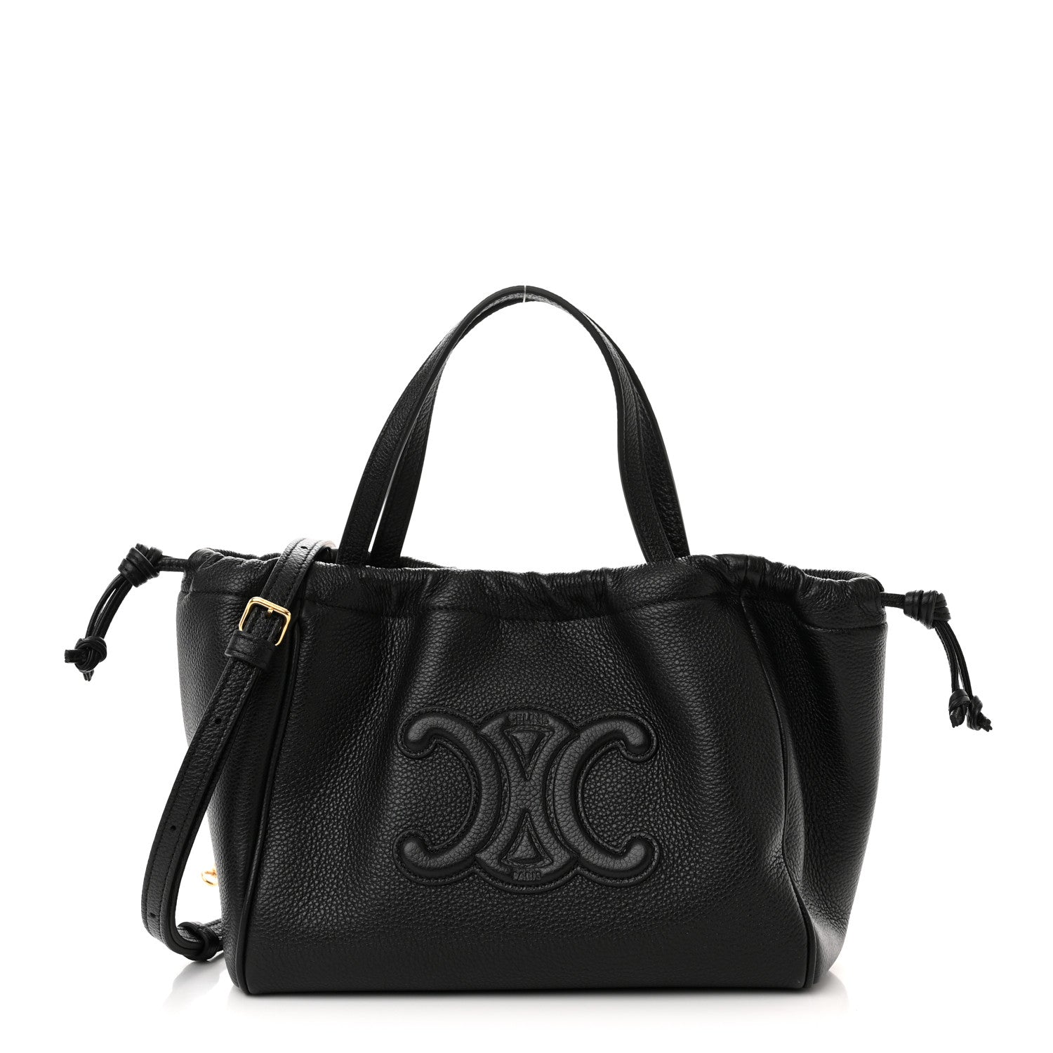 Celine Calfskin Cuir Small Triomphe Cabas Drawstring Black 1 of 10