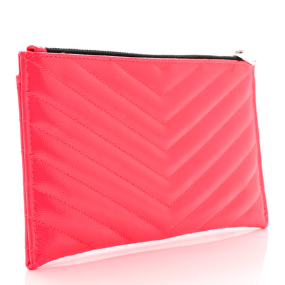 Saint Laurent Patent Grain De Poudre Matelasse Chevron Monogram Bill Pouch Neon Pink 3 of 8