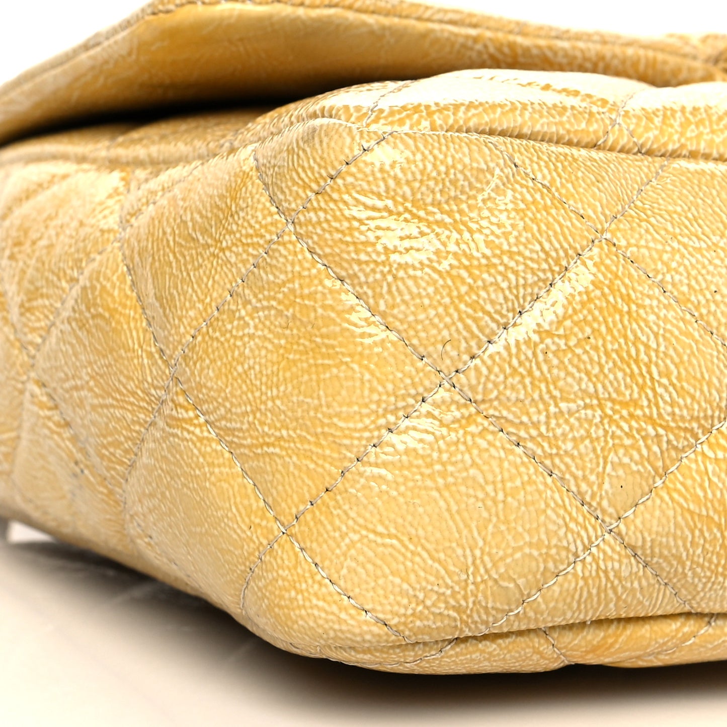 Crinkled Patent Quilted Jumbo Single Flap Light Beige