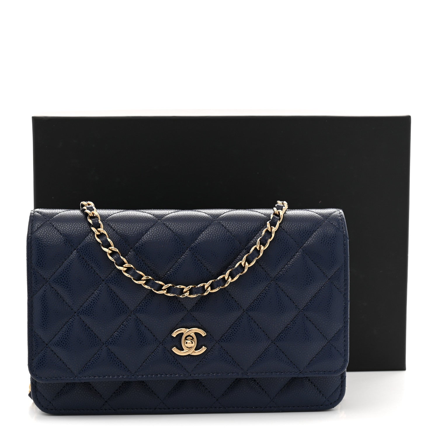 Chanel Caviar Quilted CC Turnlock Wallet On Chain WOC Navy Blue 11 of 11