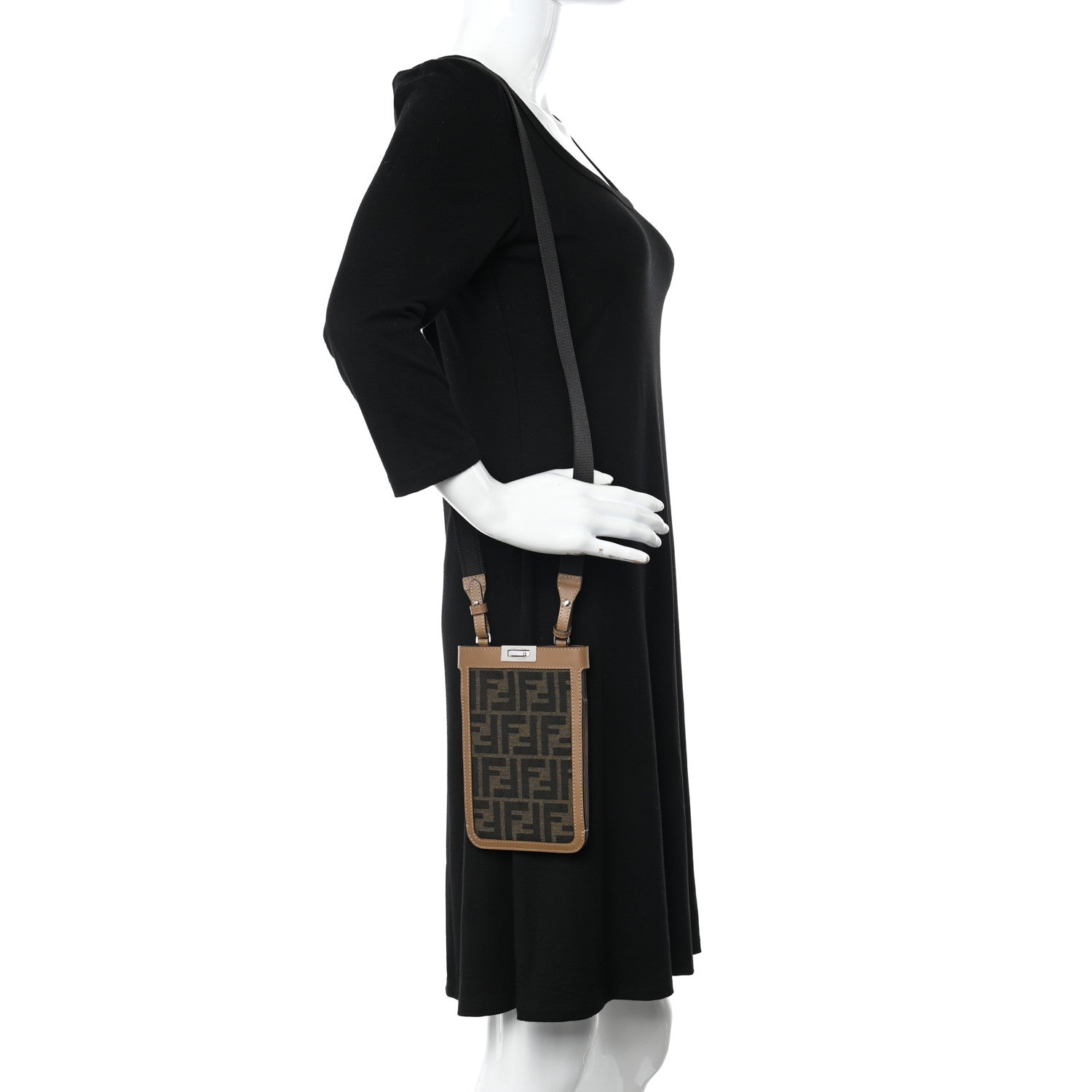 Fendi Recycled Fabric Jacquard Vitello King FF 1974 Peekaboo Phone Case Tobacco Moro Sand 2 of 10