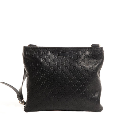 Gucci Guccissima Medium Flat Messenger Bag Black 1 of 8