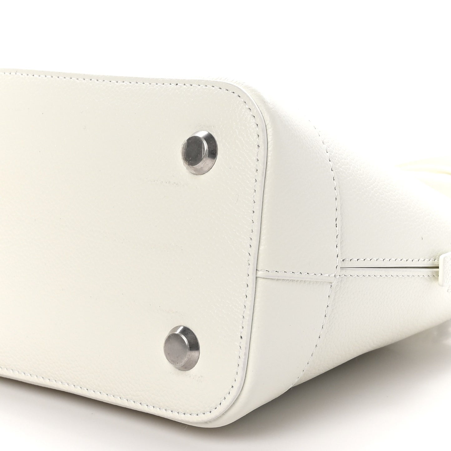 Grained Calfskin Logo S Ville Top Handle Bag White Black