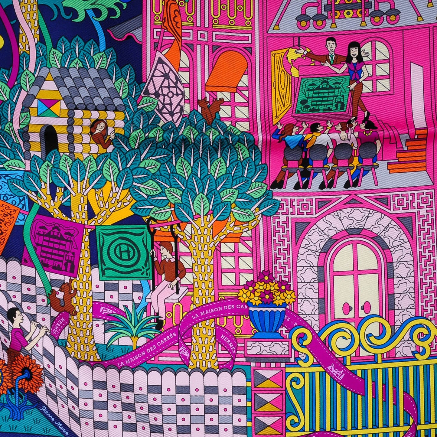 Silk La Maizeon Des Carres 90 Scarf Bleu Azur Marine Rose Indien