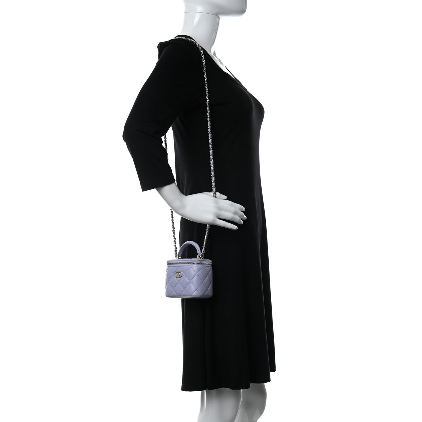 Lambskin Quilted Top Handle Mini Vanity Case With Chain Light Purple