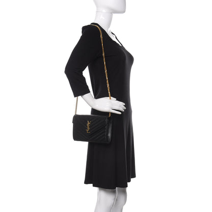 Saint Laurent Grain De Poudre Matelasse Chevron Monogram Chain Wallet Black 2 of 10