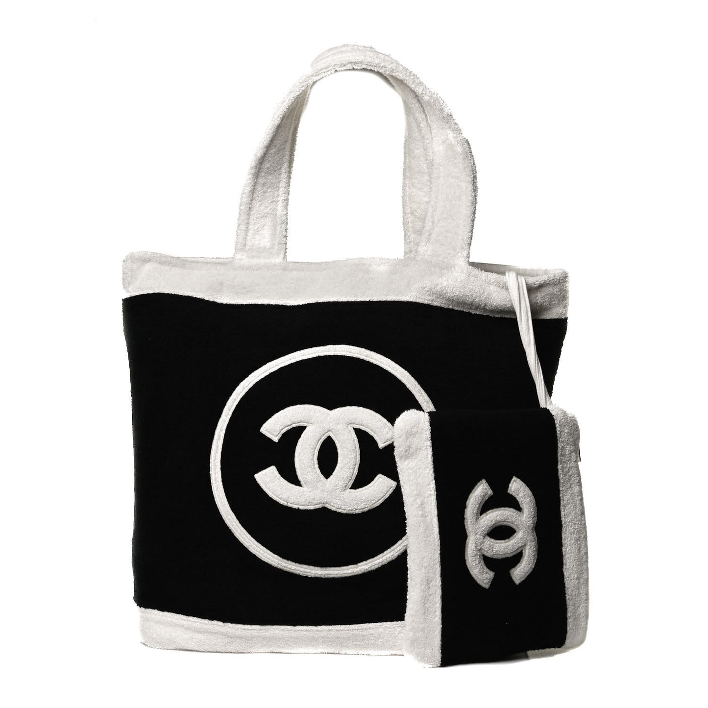 Terry Cotton CC Beach Tote Towel Set Black White