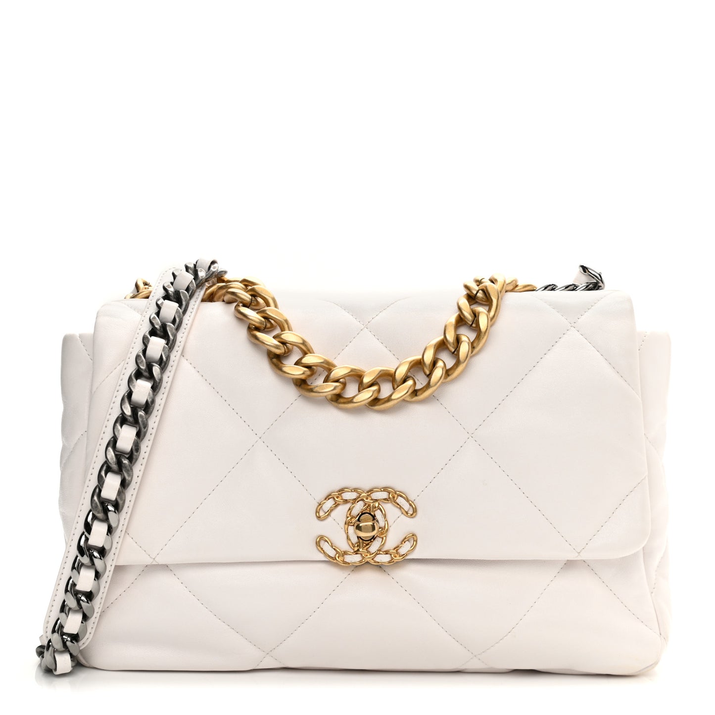 Lambskin Quilted Large Chanel 19 Flap White
