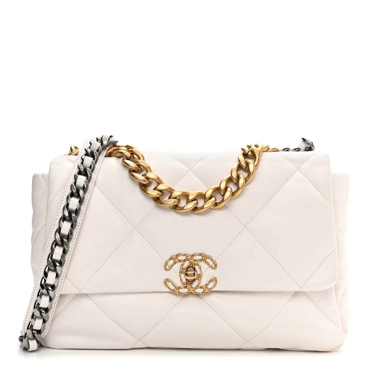 Chanel Lambskin Quilted Large Chanel 19 Flap White 1 of 13
