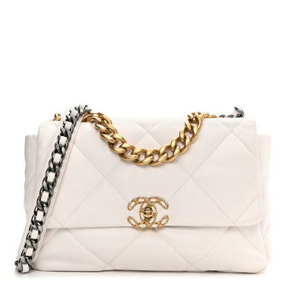 Chanel Lambskin Quilted Large Chanel 19 Flap White 1 of 13